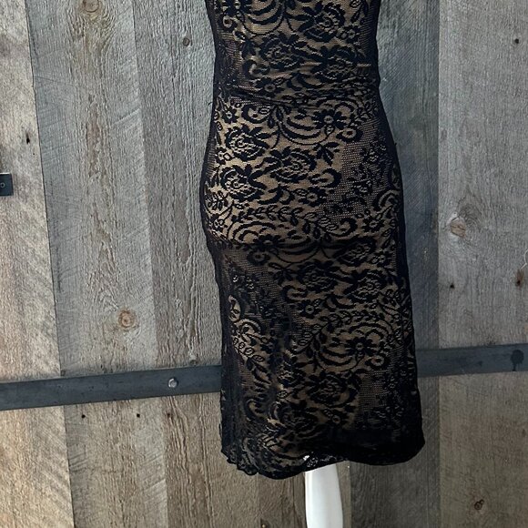 Black Full Lace Midi Cocktail Dress Sleeveless - Picture 4 of 4